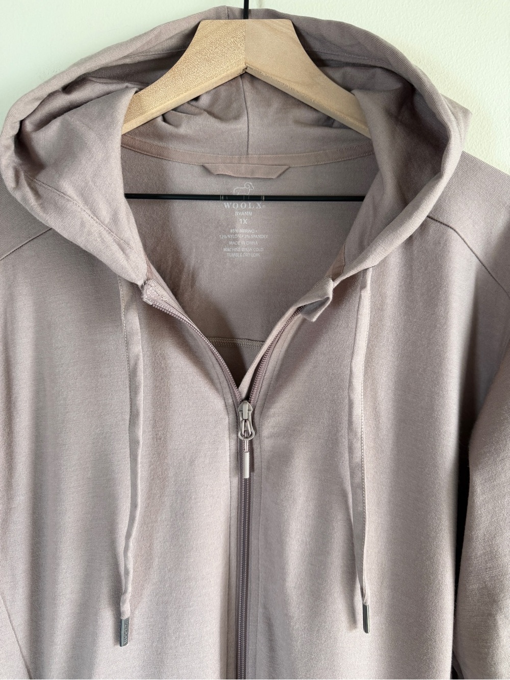 Woolx Ryann Hoodie Cream Heather Merino Wool Blend Full Zip Size 1X - Picture 3 of 10